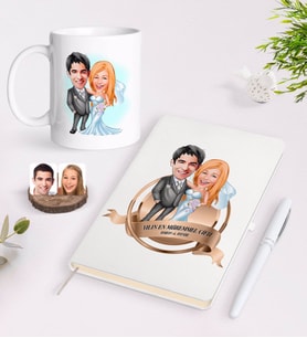 BK Gift Kişiye Özel Yılın En Mükemmel Çifti Karikatürlü Beyaz Defter Kalem ve Kupa Seti-70 (Model 1)