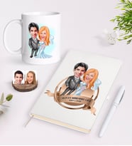 BK Gift Kişiye Özel Yılın En Mükemmel Çifti Karikatürlü Beyaz Defter Kalem ve Kupa Seti-70 (Model 1)