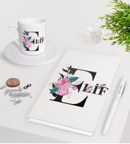 BK Gift Kişiye Özel Harfli Beyaz Defter Kalem Türk Kahvesi Fincanı Seti-1 (Model 1)