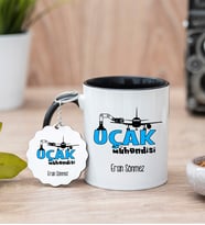 Uçak Mühendisi Siyah Kupa Bardak Ve Anahtarlık Set