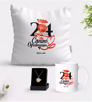 BK Gift Kişiye Özel Canım Öğretmenim Beyaz Kupa Yastık ve İsimli Papatya Kolye Hediye Seti-10 (Model 1)