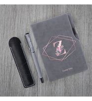 Kişiye Özel UV Baskılı Harfli Gri Defter Roller Kalem Seti