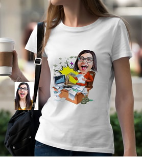 BK Gift Kişiye Özel Bayan Bankacı Karikatür Beyaz Tişört  1