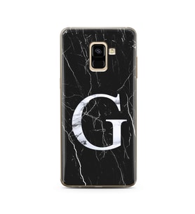 Samsung A8 Plus Siyah Mermer Harf Tasarımlı Telefon Kılıfı G-Harfi 