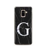 Samsung A8 Plus Siyah Mermer Harf Tasarımlı Telefon Kılıfı G-Harfi 