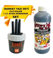 Market Kalemi 4'lü Set + Market Yazı Mürekkebi Siyah Renk