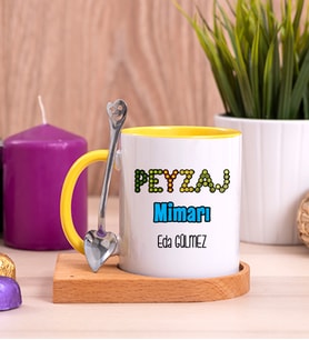 Peyzaj Mimarı Ahşap Altlıklı Sarı Kupa Bardak