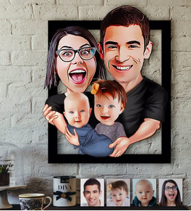 BK Gift Kişiye Özel Aile Karikatürlü 3D Ahşap Tablo-4