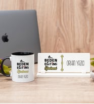 Beden Eğitimi Öğretmeni Siyah Kupa Bardak Ve Masa İsimliği Hediye Seti