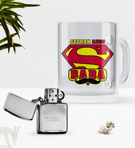 BK Gift Kişiye Özel Süper Baba Cam Kupa Bardak Benzinli Metal Çakmak Seti-1 (Model 1)