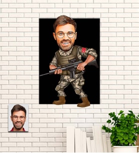 Kişiye Özel Komando Temalı Karikatür Ahşap Tablo
