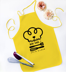 BK Gift Kişiye Özel Mutfakta Biri Var Sarı Mutfak Önlüğü  4