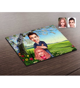 BK Gift Kişiye Özel Baba Kız Karikatürlü Ahşap Puzzle-1
