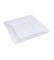 6 Ad Sert Plastik Şeffaf Kare Tabak, Nişan Düğün Masası Şık Supla (Krem)