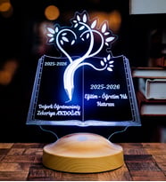 Öğretmenler Günü Hediyesi 3D LED Lamba - Mezuniyet Hatırası, İsimli Öğretmene Hediye, Kitap Tasarımlı Sevgili Öğretmenim Masa Lambası