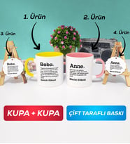 İkili Sarı Pembe Kişiye Özel Baba ve Anne Kupa Bardak Anahtarlık Hediye Seti