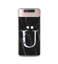 Samsung A80 Siyah Mermer Harf Tasarımlı Telefon Kılıfı Ü-Harfi 