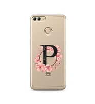Pembe Çiçekli Harf Tasarım Süper Şeffaf Silikon Telefon Kılıfı Huawei Y9 2018 P-