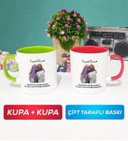İkili Arkadaşa Hediye Yan Yana Kupa Bardak Yeşil Kırmızı