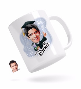 BK Gift Kişiye Özel Erkek Mezun Karikatürlü Beyaz Kupa Bardak-1