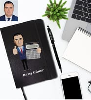 Kişiye Özel Muhasebeci Karikatürlü Siyah Defter Kalem Hediye Seti Bay-1