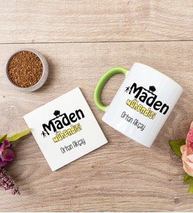 Maden Mühendisi Yeşil Kupa Bardak Ve Bardak Altlığı Seti