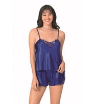 Primoda Saks Saten Babydoll Şort Takımı