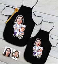 BK Gift Kişiye Özel İkili Anne Kız Karikatürlü Siyah Mutfak Önlüğü Seti-1