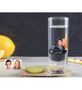 BK Gift Kişiye Özel Renkli Baskılı Motorcu Sevgililer Karikatürlü Vodka Bardağı-1 (Beyaz)