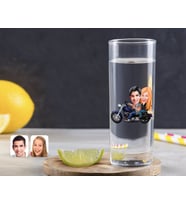 BK Gift Kişiye Özel Renkli Baskılı Motorcu Sevgililer Karikatürlü Vodka Bardağı-1 (Beyaz)