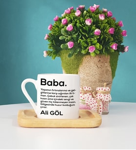Babalar Günü Hediyesi Baba Ahşap Altlıklı Türk Kahvesi Fincanı