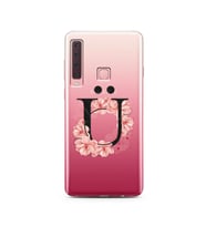 Pembe Çiçekli Harf Tasarım Süper Şeffaf Silikon Telefon Kılıfı Samsung A9 (2018)
