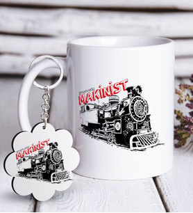 BK Gift Kişiye Özel Mesleki Makinist Beyaz Kupa ve Anahtarlık Hediye Seti (Model 1)
