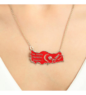 29 Ekim Özel Türkiye Haritası Cumhuriyet Gümüş Kolye