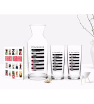 BK Gift Renkli Baskılı İçindekiler Tasarımlı İkili Rakı Bardağı Karaf ve Cep Kitabı Hediye Seti-1 (Model 1)