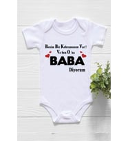 Benim Bir Kahramanım Var Ve Ben O'na BABA Diyorum Baskılı Yarım Kollu Bebek Body Zıbın