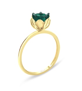 Yeşil Lotus Çiçeği Altın Yüzük