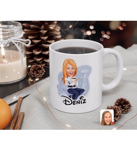 BK Gift Kişiye Özel Kadın Karikatürlü Beyaz Kupa Bardak-101