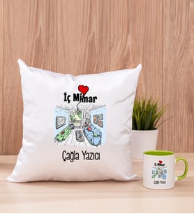 İç Mimar Kare Yastık ve Yeşil Kupa Bardak