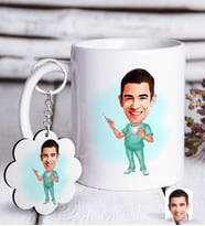 BK Gift Kişiye Özel Erkek Cerrah Karikatürlü Beyaz Kupa ve Anahtarlık Hediye Seti-1 (Model 1)