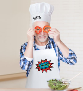 BK Gift Kişiye Özel Süper Baba Erkek Mutfak Önlüğü ve Aşçı Şapkası Seti-2 (Beyaz)