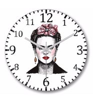 Frida Kahlo 01  Duvar Saati Bombeli Gercek Cam