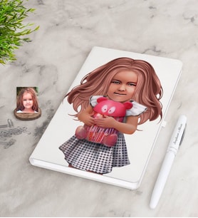 BK Gift Kişiye Özel Kız Çocuk İllüstrasyon Tasarımlı Beyaz Defter ve Kalem Hediye Seti-1