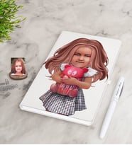 BK Gift Kişiye Özel Kız Çocuk İllüstrasyon Tasarımlı Beyaz Defter ve Kalem Hediye Seti-1