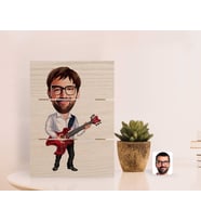 BK Gift Kişiye Özel Erkek Gitarist Karikatürlü Otantik Masaüstü Ahşap Palet Çerçeve-2 (Beyaz)