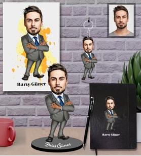 Kişiye Özel Patron Karikatürlü 5 li Hediye Seti Bay-7