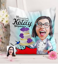 BK Gift Kişiye Özel Bayan Chef Karikatürlü  Yastık  2