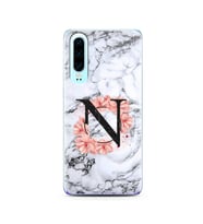 Mermer Çiçekli Harf Tasarım Süper Şeffaf Silikon Telefon Kılıfı Huawei P30  N-Ha