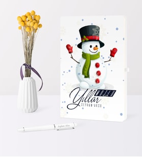 BK Gift Kişiye Özel Yılbaşı Mutlu Yıllar Temalı Beyaz Defter Kalem Seti - 16