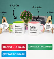 İkili Yeşil Pembe Kişiye Özel Baba ve Anne Kupa Bardak Anahtarlık Hediye Seti